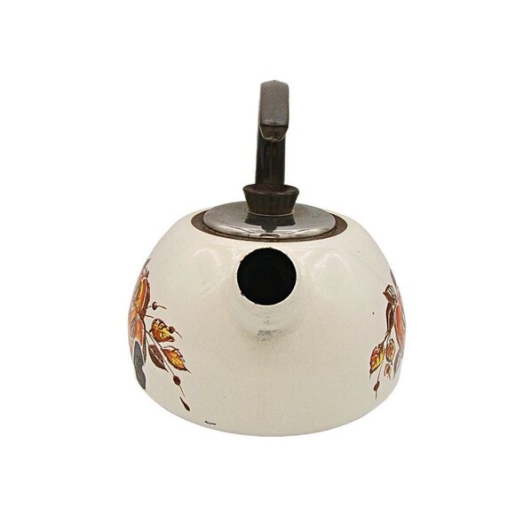 1970 JMP Enamelware Tea Kettle Water Kettle MCM Fruit Design Orange Brown Yellow - Picture 4 of 12